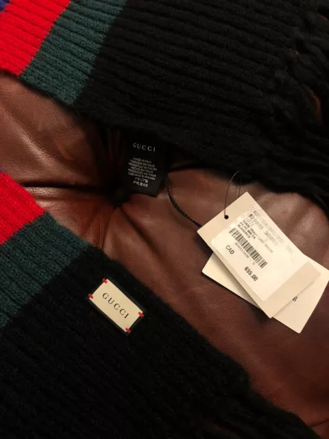 740 GUCCI THICK BLACK WEB STRIPE MOHAIR WOOL BLEND WARM UNISEX