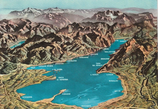 AK MAP, LANDKARTE, Panoramakarte **LAGO DI GARDA - GARDASEE** 1 £0.86 ...