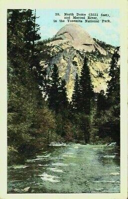 California Vintage Postcard North Dome Merced River Yosemite Park White Border