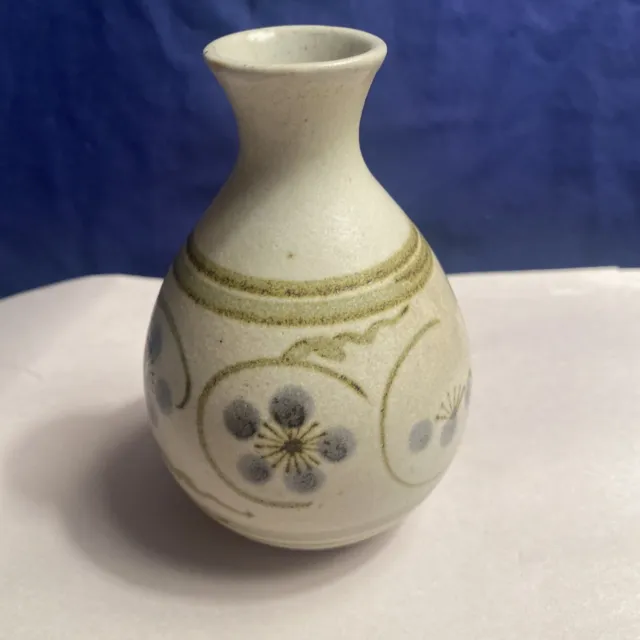 Otagiri Japan Art pottery Stoneware Bud vase MCM Hand Painted Blue flower Vtg