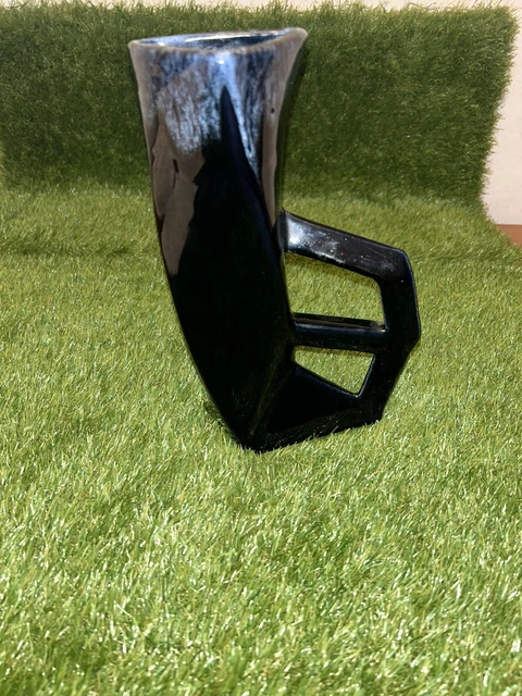 Mid Century Modern Anna Van Briggle Pottery Drip Glaze Vase Stein Signed Black