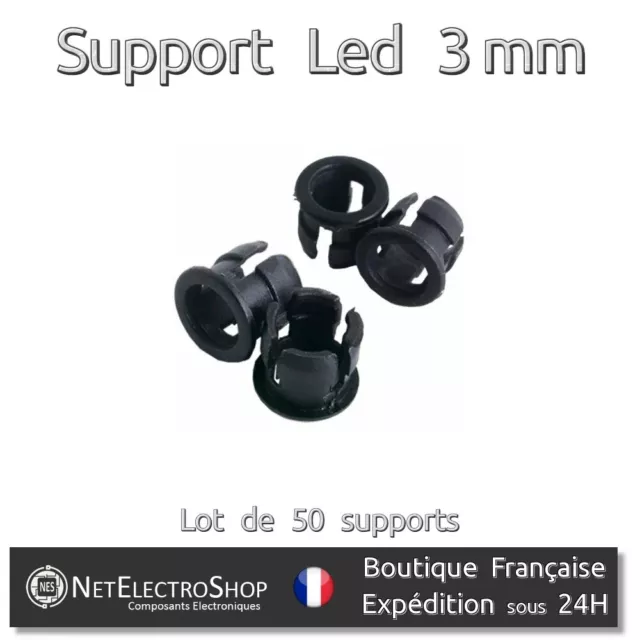 Support Plastique pour LED 3mm - Clip de fixation - 50x