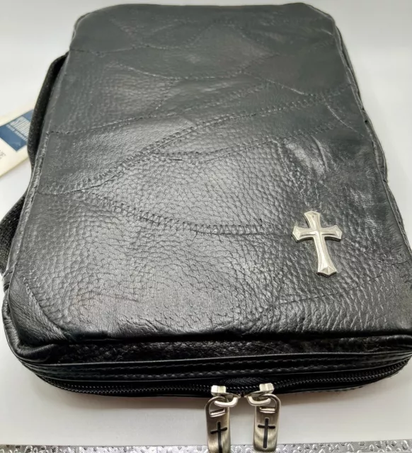 Genuine Leather Religious Book Bible Cover Organizer Zippered Case with Handle