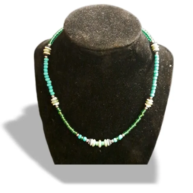 Handmade Green Beaded Necklace With Snow Jade
