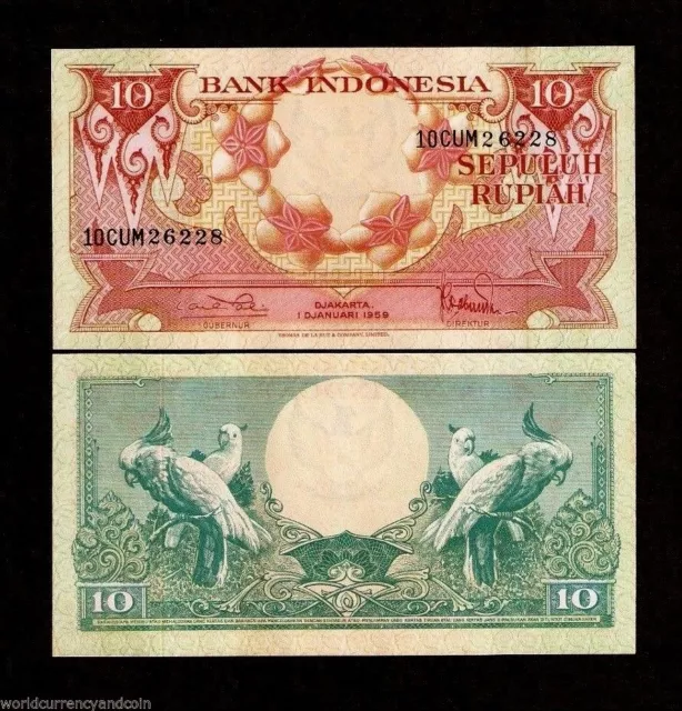 Indonesia 10 Rupiah P66 1959 3 Pfx Lot Cockatoo Flower Unc Money X 10 Pcs Note