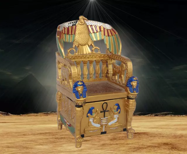 GREAT  KING TUTANKHAMUN THRONE Ancient Egyptian Tut Jewelry Box Egypt History