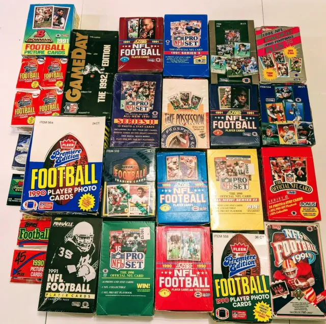 Lot of 150+ Unopened Vintage NFL Football Cards in Sealed Packs from Boxes
