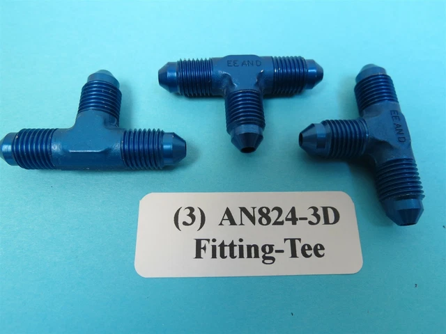 AN824-3D AIRCRAFT HYDRAULIC Tee Fitting for 3/16” Flared Tube (Lot of 3 ...