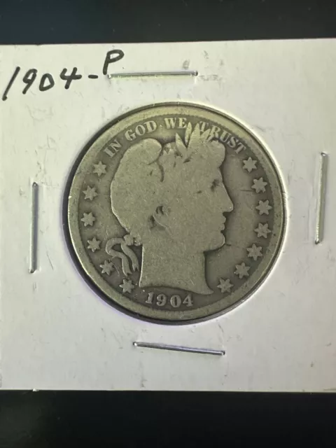 1904P Barber Half Dollar Silver 50c US Coin Fifty Cents Philadelphia $10 melt