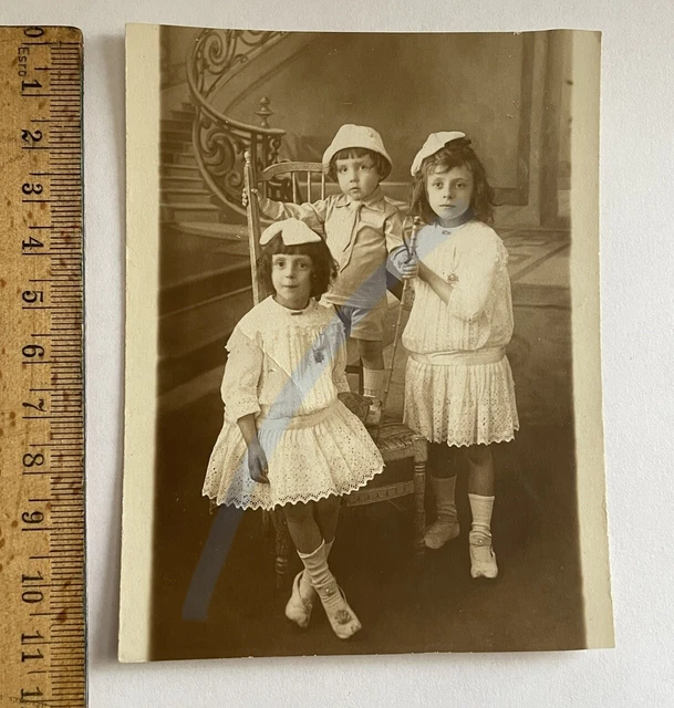 ALTES ORIG. S/W Foto 3 Kinder Geschwister Kleid Studio Vintage ...