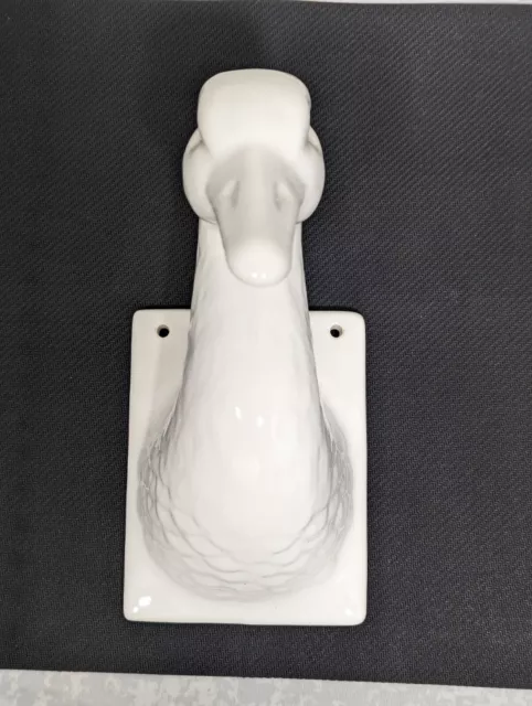 Vintage White Ceramic Duck Goose Head Wall Art Hanging Towel Apron Hook Holder