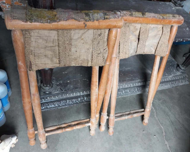 2 Silletas O Sillas Plegables Antiguas De Tijera Asiento De Terciopelo Años 20 3