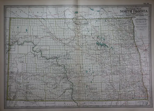 1897 Century Atlas Map ~ NORTH DAKOTA ~ (12x18) ~ Free S&H #257