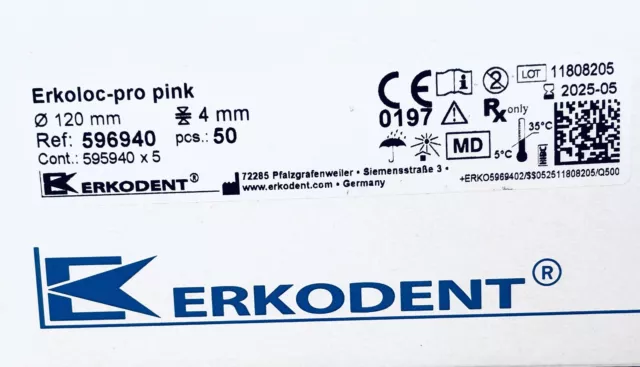 Erkodent Erkoloc Pro Rose 50 Pièce Tiefziehfolie DM 120 MM Épaisseur 4 Neuf / 3