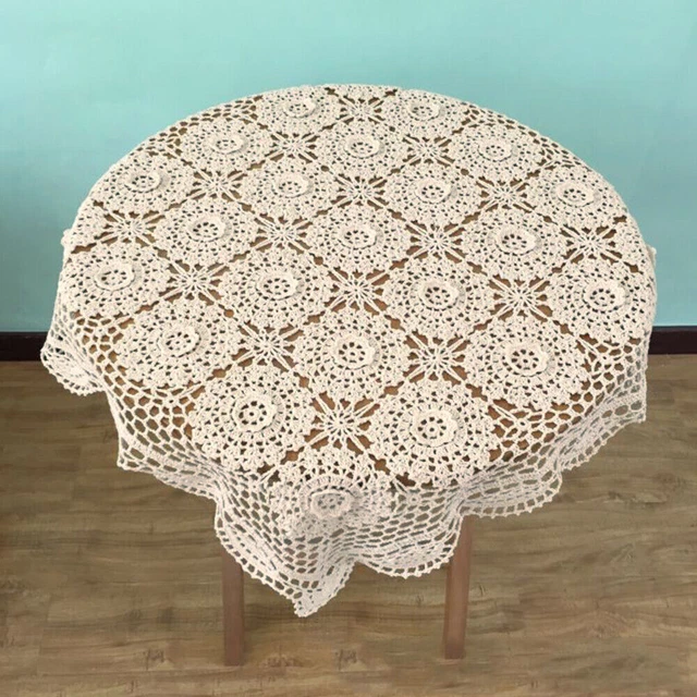 Vintage Hand Crochet Lace Tablecloth Square Table Cloth Topper Flower Doily 23"