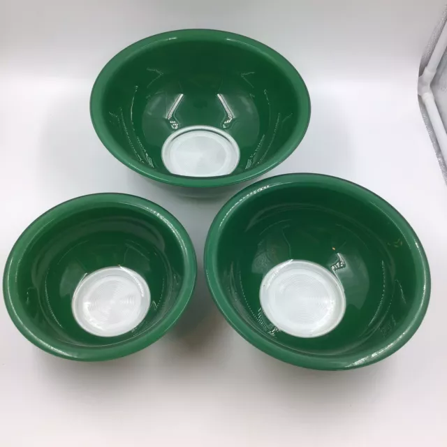 Pyrex Mixing Bowls Forest Green GlassSet of 3 Nesting 322 323 325 Clear  Bottom