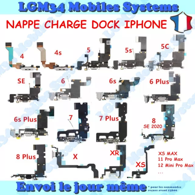 Nappe Dock Charge Iphone 4 4S 5 5C 5S Se 6 6+ 6S 6S+ 7 7+ 8 8+ X Xr Xs Se2 11 12