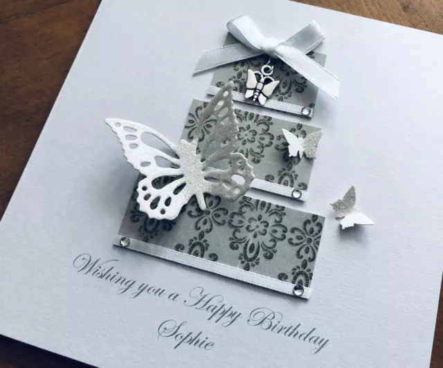 Personalised Handmade Wedding Or Birthday Card 18 21 30 40 50 Pale Green Cake