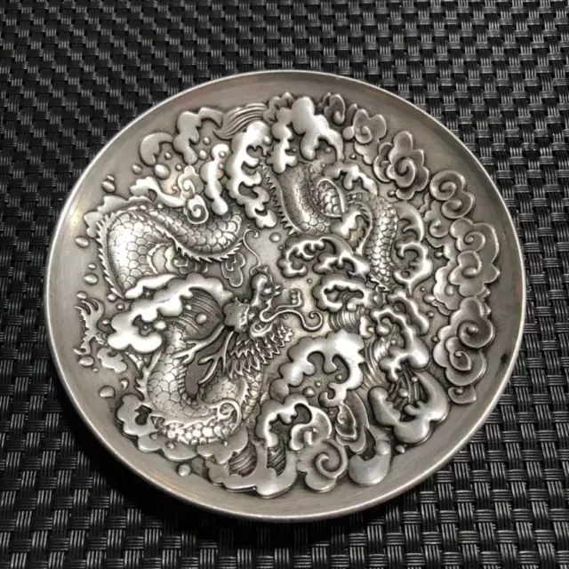 China OLD Tibetan silver Copper dragon  plates 2