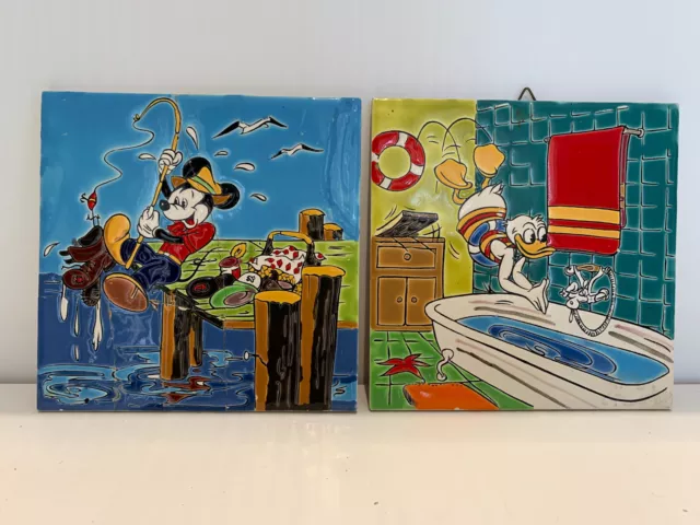 2 Vintage Ceramic Tile Hand Made By Nassos Rodos Made In Greece H&R Johnson