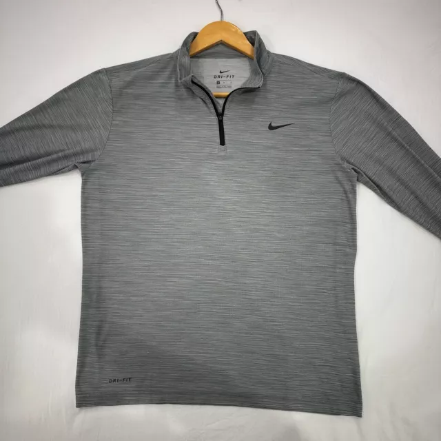 Nike Mens Dri-Fit Quarter 1/4 Zip Long-Sleeve Gray Grey Running Shirt Sz Medium