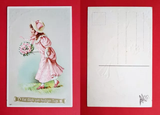 Super Prägedruck Litho AK um 1905 Mädchen im rosa Kleid   ( 21028