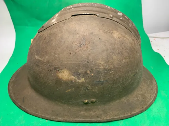 Original WW2 French Army M1926 Adrian Helmet - Div Signed - Named & Complete 2