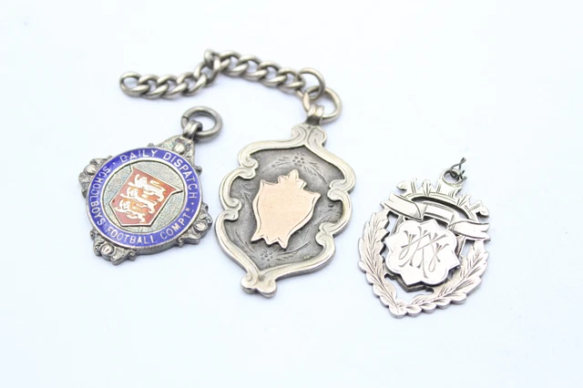 3x Fob/Medaglioni Antichi/Vintage Contrassegnati ARGENTO STERLING (35g)