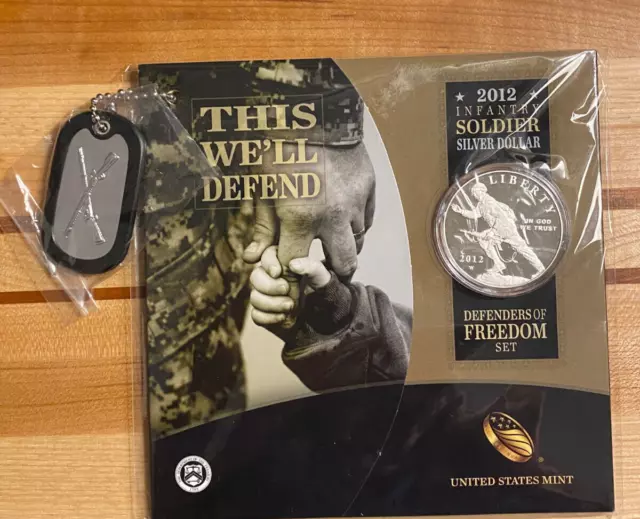 2012 Infantry Soldier Freedom Defenders Proof Silver Dollar Comm Coin-w/Dog Tag