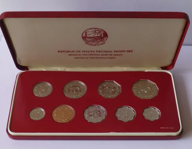 Republic of Malta Proof coin set 1981, Made by the Franklin Mint W/ COA
