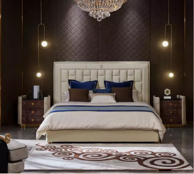 Bett Schlafzimmer Design Betten Nachttische Luxus Möbel 3tlg. Garnitur Leder Neu