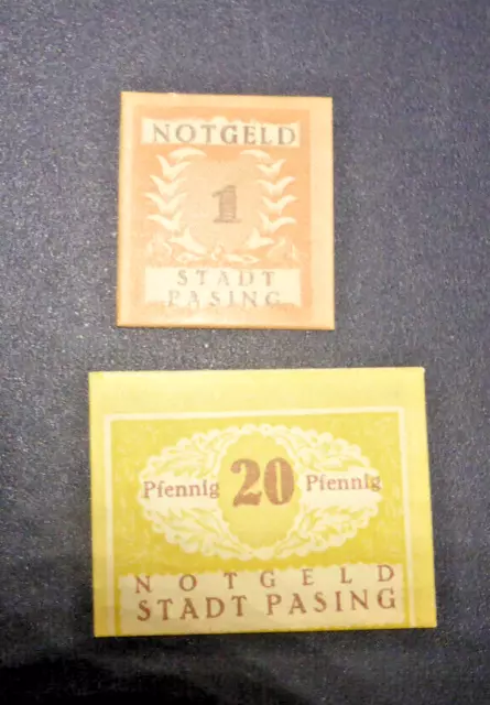 Notgeld Stadt Pasing, 1 und 20 Pfennig, ohne Datum