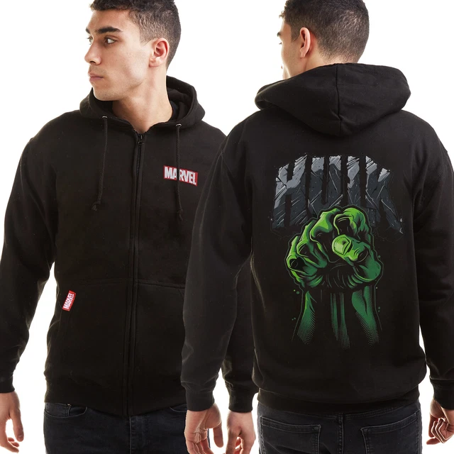 Official Marvel Mens The Incredible Hulk Fist Zip Up Hoodie Jacket Black S-XXL