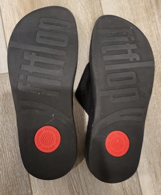 FitFlop Women's Size 10 Surfa Fabric Toe Post Thong Slide Sandals Black 3