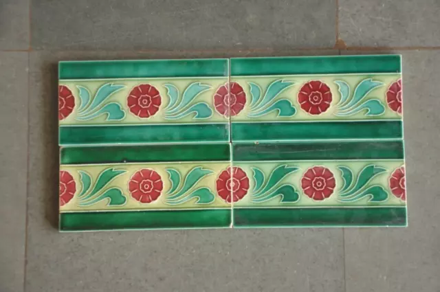 4 Pc Vintage Colorful Flower Embossed D.K Mark Ceramic Tiles,Japan