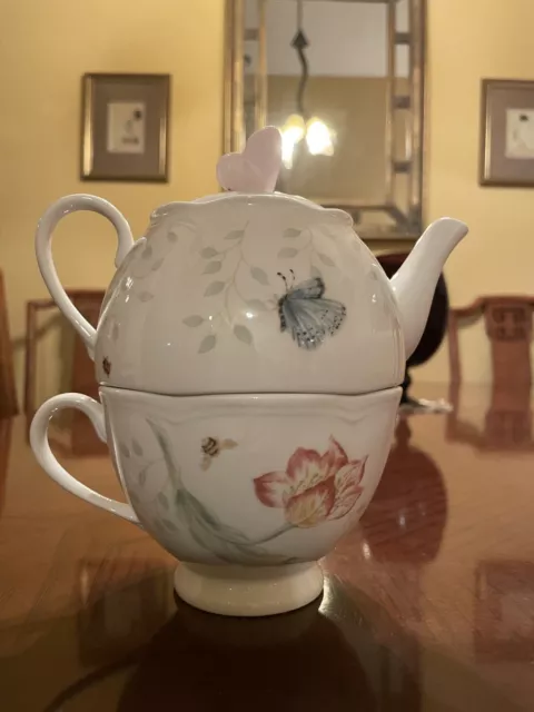 Lenox BUTTERFLY MEADOW INDIVIDUAL STACKABLE TEAPOT & CUP, gently used