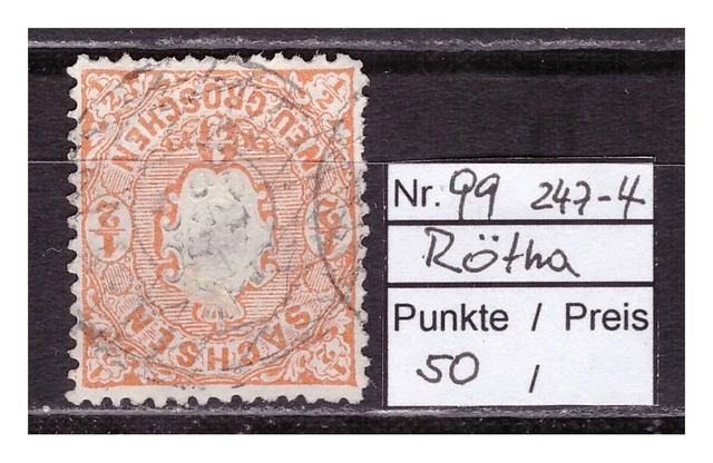 AD, Sachsen, Nummern-Stempel 99, Rötha auf MiNr. 15, Wappenausgabe