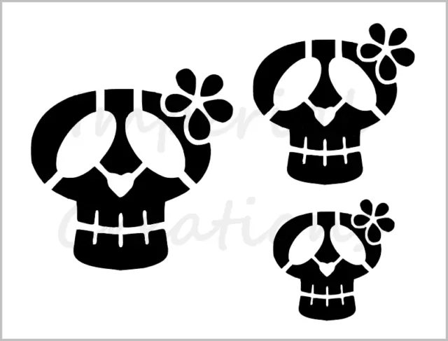 Plantilla de calavera de azúcar 3 tamaños galleta de Halloween 8,5"" x 11"" hoja reutilizable S826