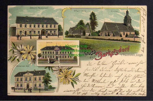 126326 AK BURKERSDORF bei Frauenstein Erzgeb. 1900 Restaurant Kirche