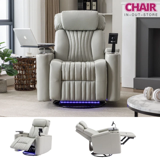 270° Power Swivel Rocker Recliner,Home Theater Seating With LED Light Strip USB