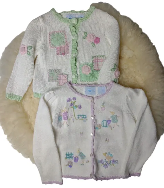 Hartstrings Baby Sweaters Set Of Two 24mos Easter Spring Flowers