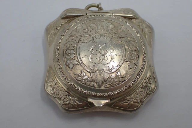 Poudrier Minaudière Ancien LUBIN Paris – Guilloché, Chiffré, Miroir Basculant, Métal Doré, Design 1940-1960