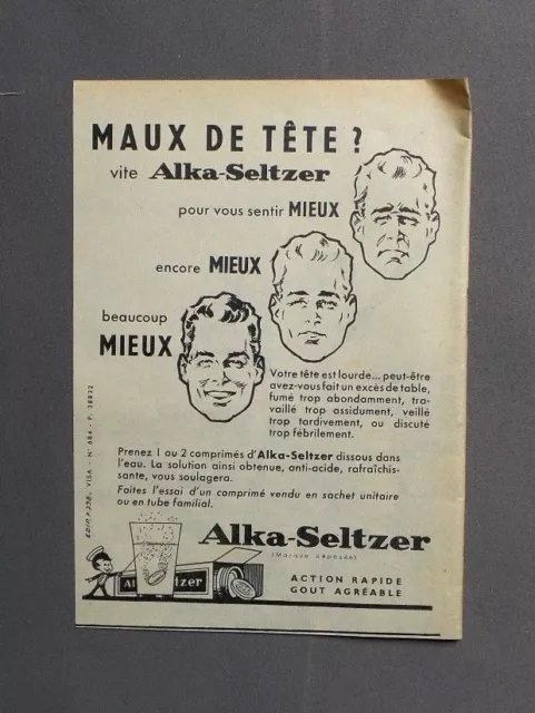 Pub Publicite Ancienne Advert Clipping 220917 /Comprimés Alka-Seltzer Mauc De Te