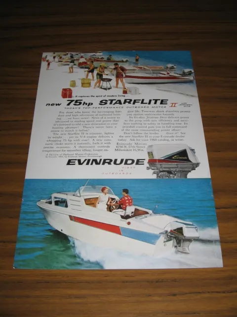 1960 Print Ad Evinrude 75 hp Starflite II Outboard Motors with Jetstream Drive