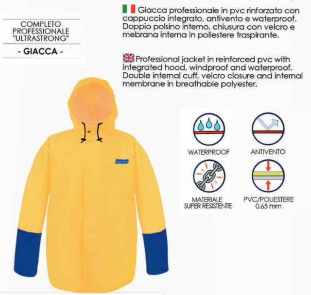 Giacca Cerata Impermeabile Nautica Rinforzata Professionale Taglia L