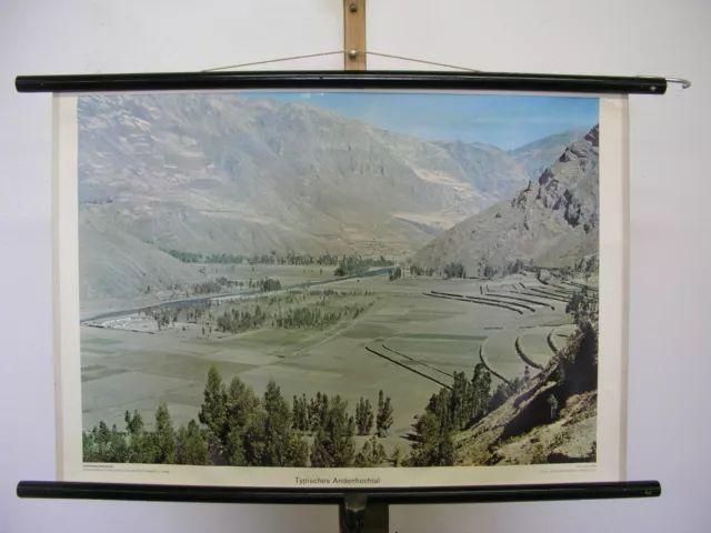 Sublime Vieux Tableau Typique Andenhochtal Berge Amérique Du Sud 75x51 Vintage~