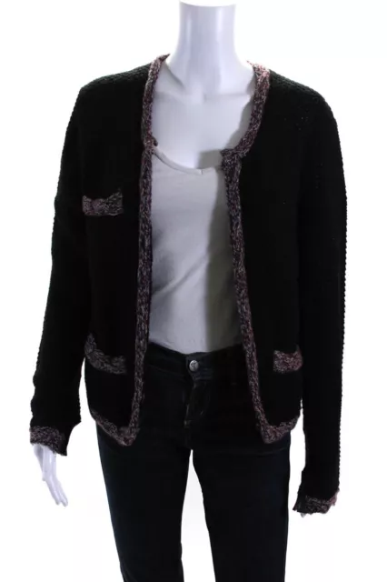 Zadig & Voltaire Womens Alpaca Woven Trim Cardigan Sweater Black Size Medium