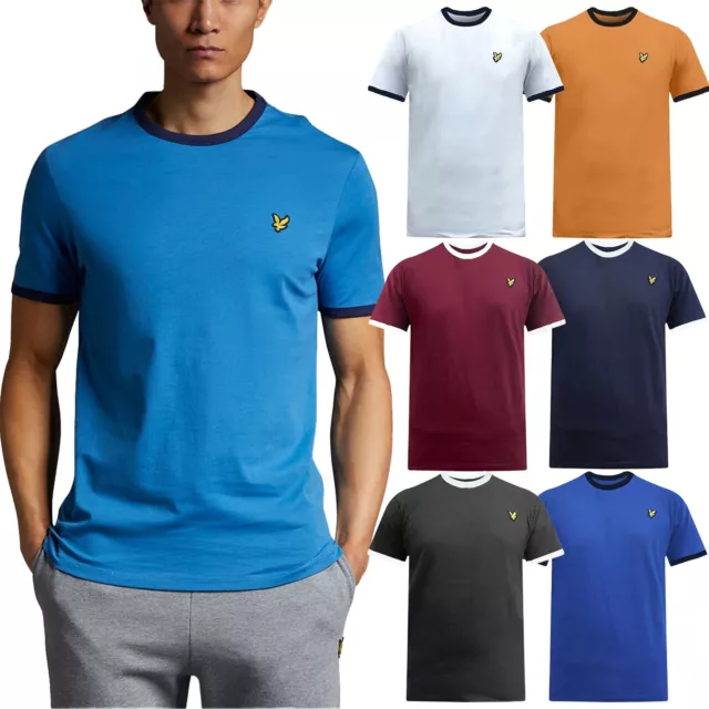 Mens Ex-Brand Plain Ringer Crew Neck T-Shirt Short Sleeve Shirt Casual Top Tee