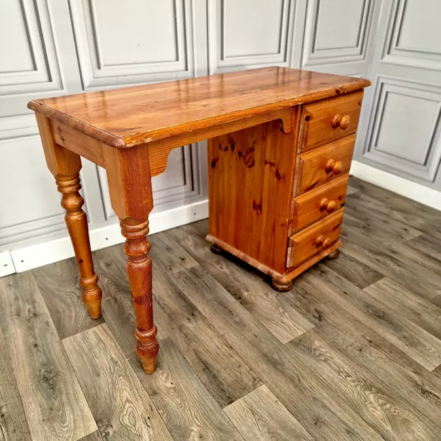 Toeletta vintage legno massello pino piedistallo scrittura cassettiera ufficio -5
