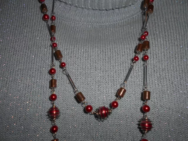 Halskette Armband elegante verschiedene große Perlen+Ornamente neu lang 140 cm R